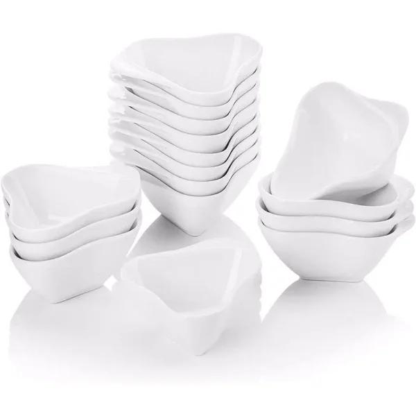 MALACASA 3 in. White Porcelain Ramekins Set of 16, Ceramic Souffle Dishes and Serving Bowls
