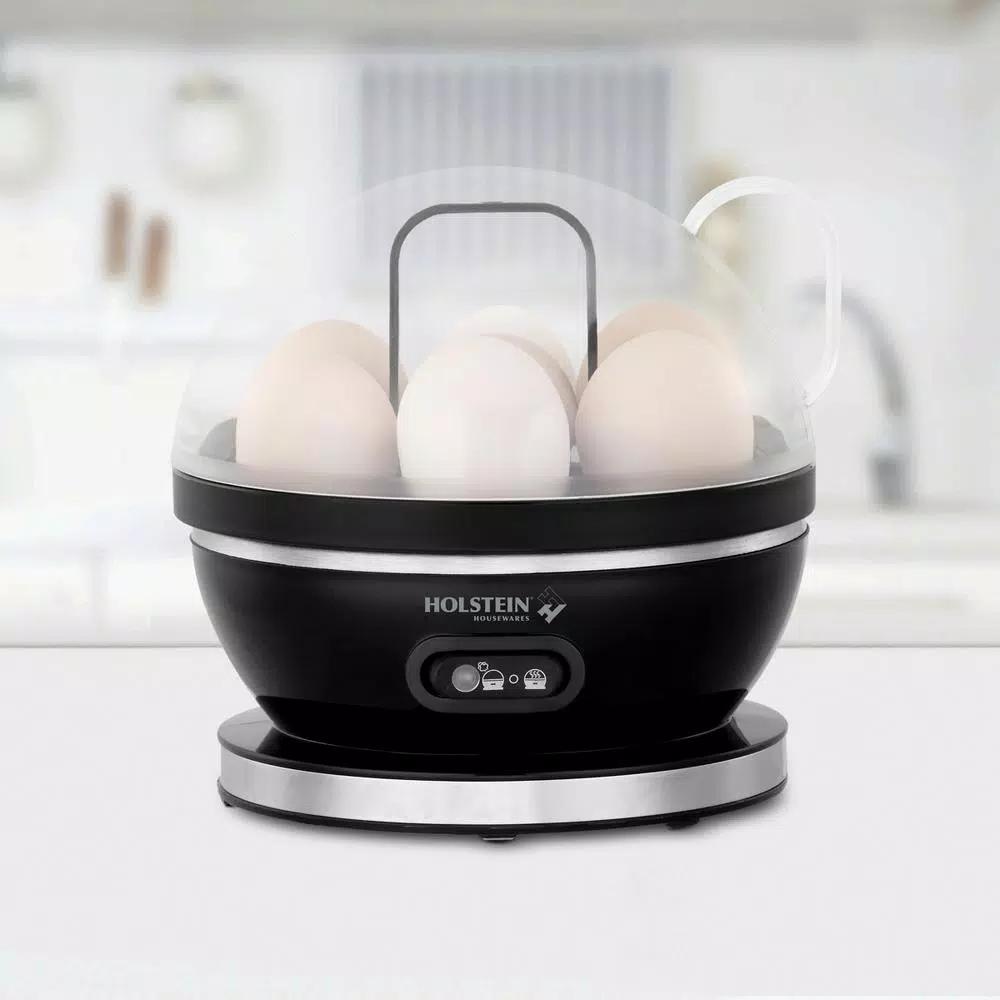 HOLSTEIN HOUSEWARES Holstein 7-Egg Stainless Steel and Black Egg Cooker with Automatic Shut-Off