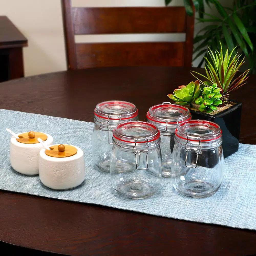 General Store Cottage Chic 4-Piece Glass Preserving Jar Set with Wire Bail and Trigger Closure