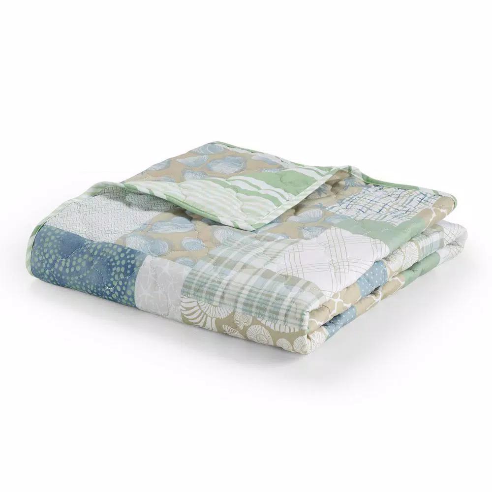 DONNA SHARP Tidepool Green Microfiber Coastal Patchwork Reversible Throw Blanket