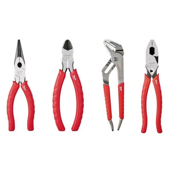 Milwaukee 4-Piece Pliers Set with High Leverage Lineman's, Long Nose, Diagonal, and Straight Jaw Pliers