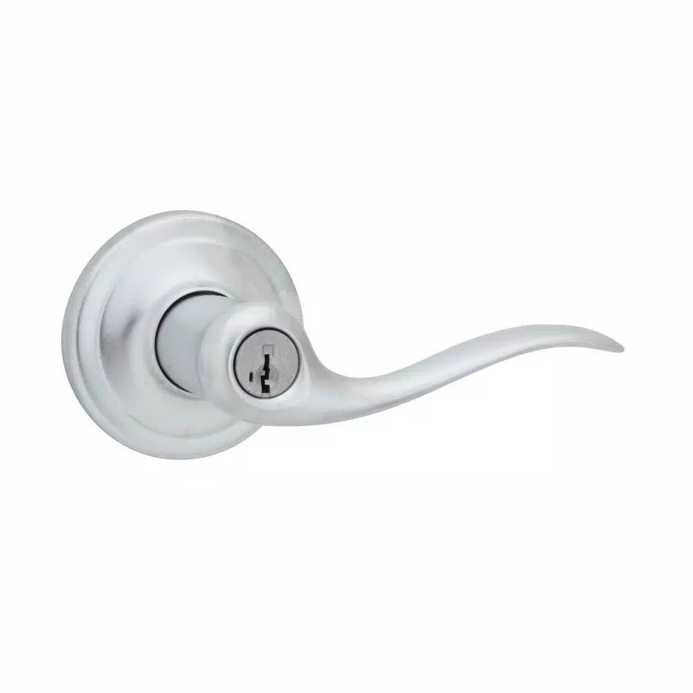Kwikset Tustin Satin Chrome Exterior Entry Door Lever with SmartKey Security