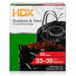 HDX Black Drawstring Outdoor and Yard Trash Bags, 33-39 Gallon, 51 Count thumbnail 1