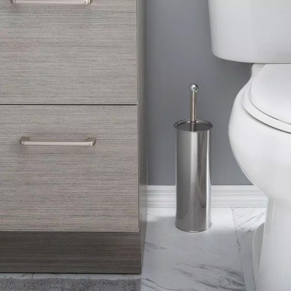Bath Bliss Chrome Toilet Brush and Holder Set with Stainless Steel Canister