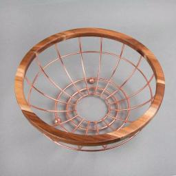 Creative Home Deluxe Acacia Wood and Copper Plated Iron Wire Fruit Basket Bowl thumbnail 4