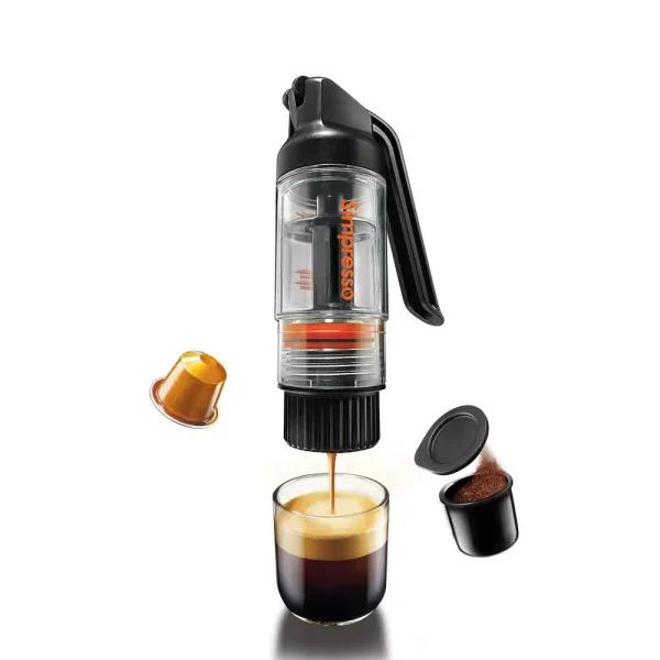 Simposh Simpresso Portable Espresso Machine - Hand Powered Travel Coffee Maker with NS Capsule & Ground Coffee Compatibility