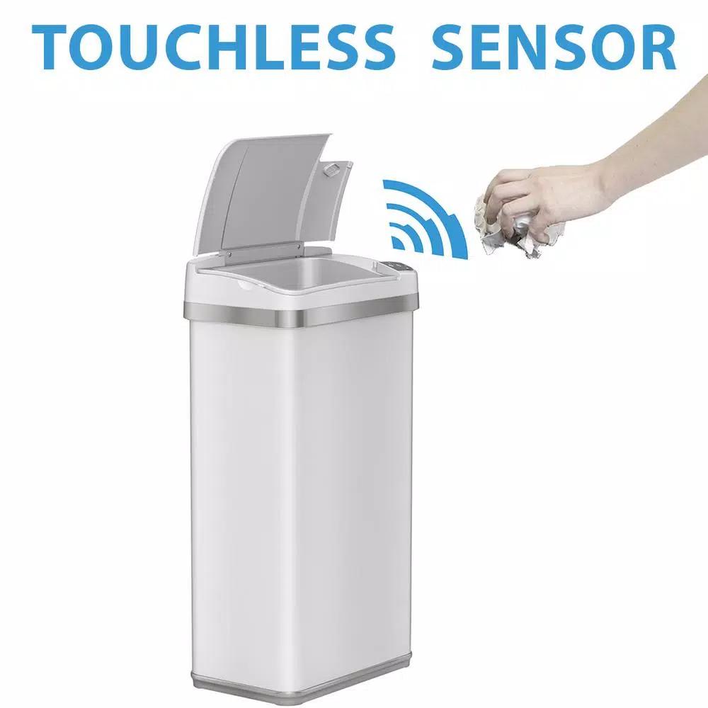 iTouchless 4 Gallon Touchless Sensor Trash Can with AbsorbX Odor Control, Pearl White