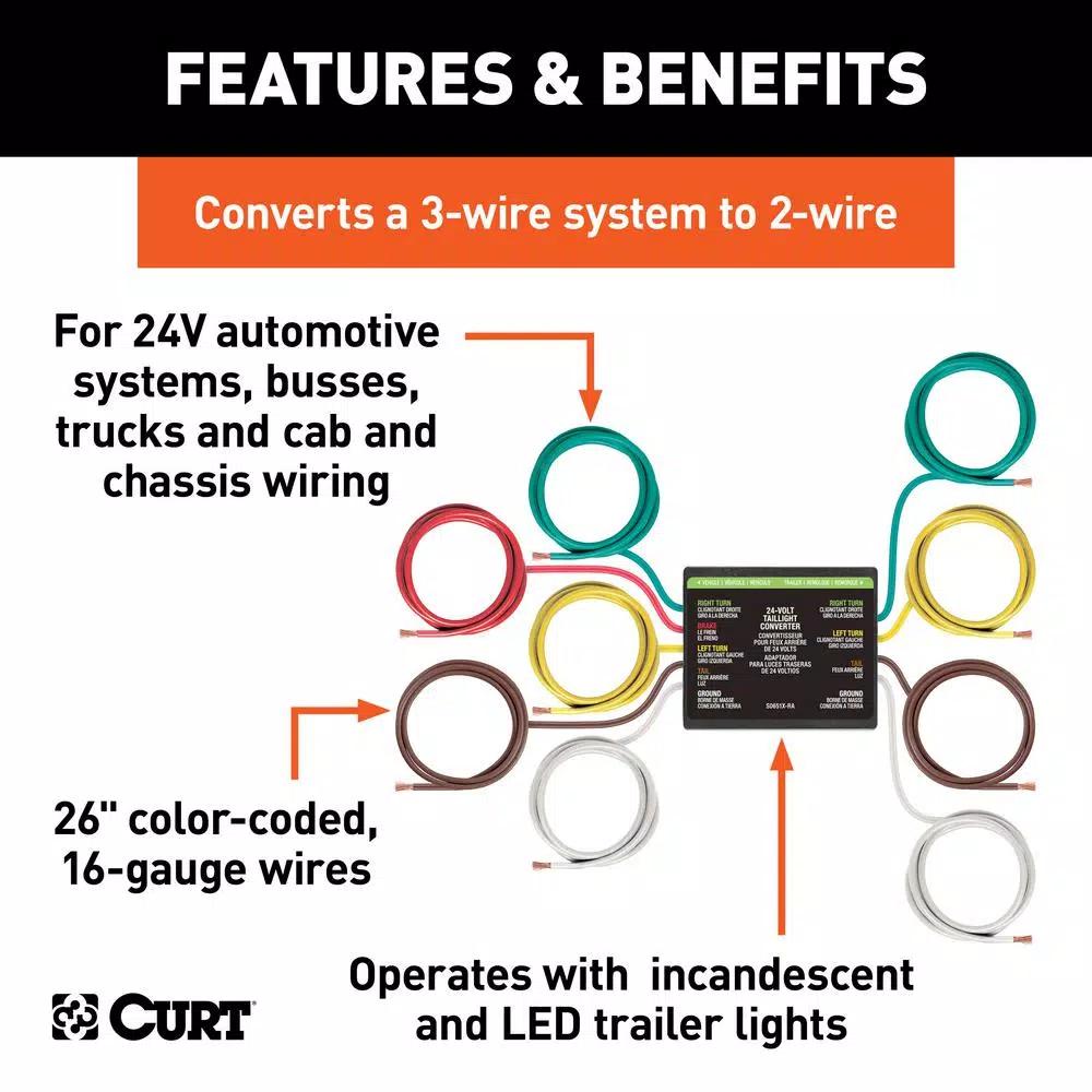 CURT 24-Volt Taillight Converter for Busses, Trucks, and Cab/Chassis Wiring