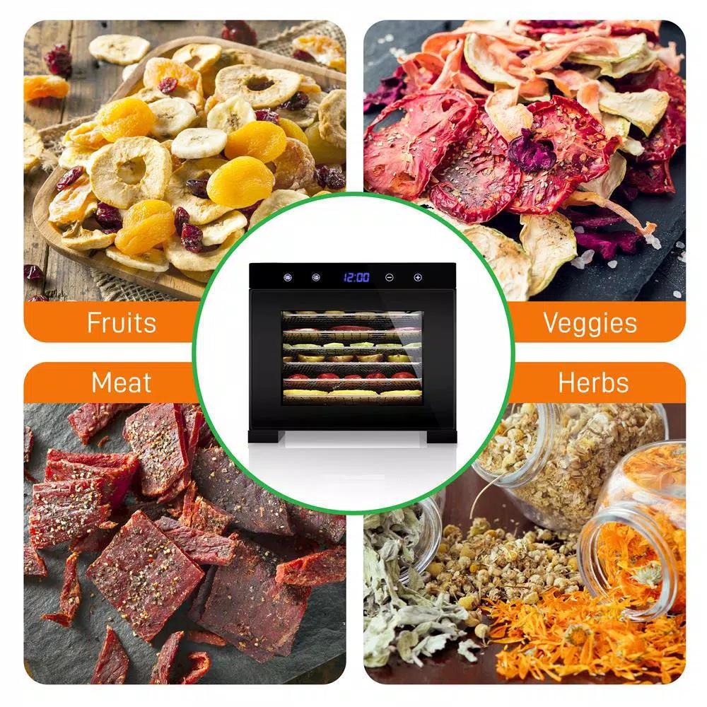 NutriChef 6-Tray Food Dehydrator Machine, 600W with Digital Timer and Temperature Control, Black