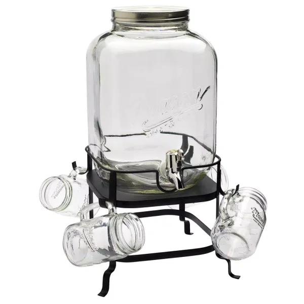 Unbranded Mason Craft and More 6-Piece Glass Beverage Dispenser Set with Metal Rack and 16 oz. Mugs