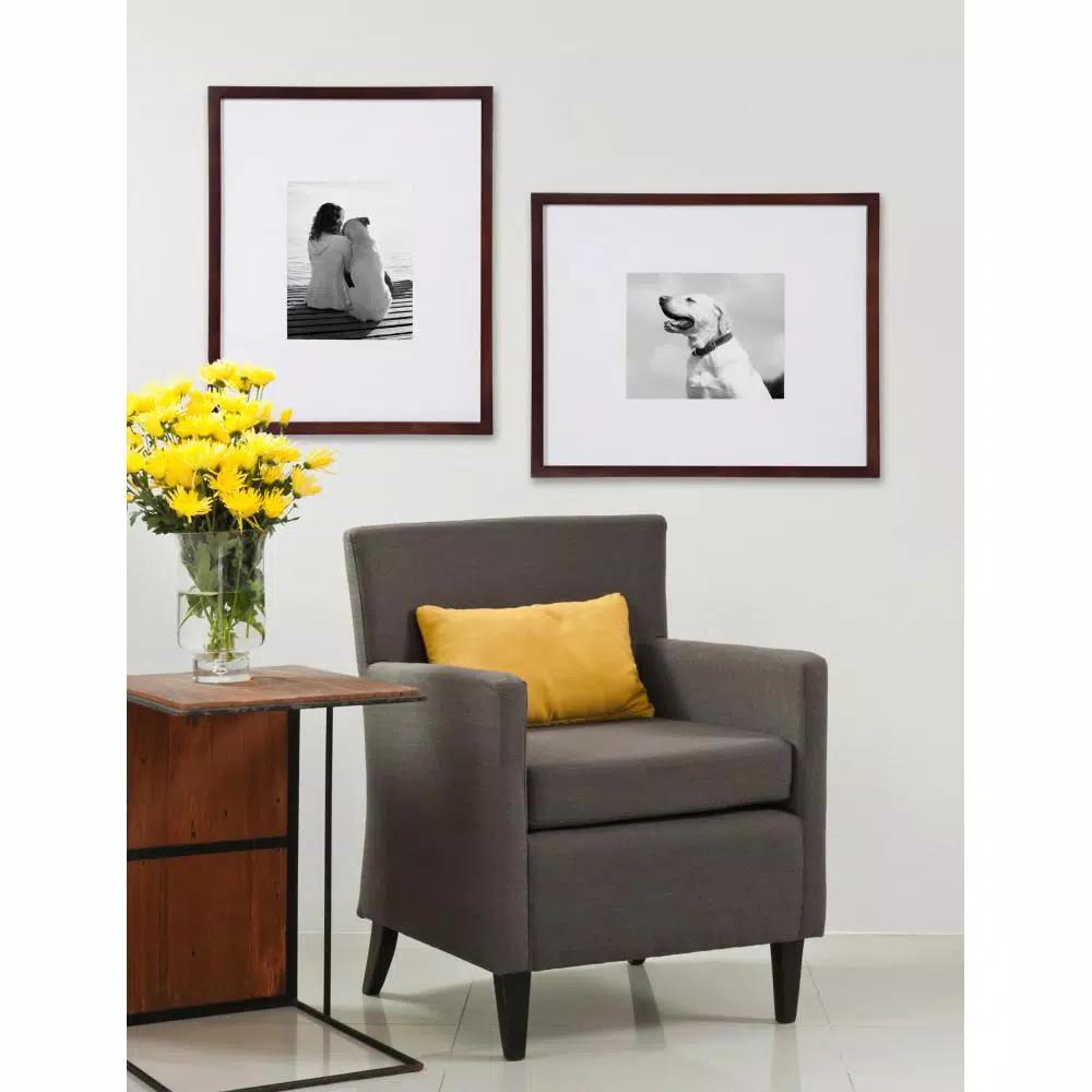 DesignOvation Gallery Wood Picture Frame Set of 2, Walnut Brown, 16x20 in. Matted to 8x10 in.