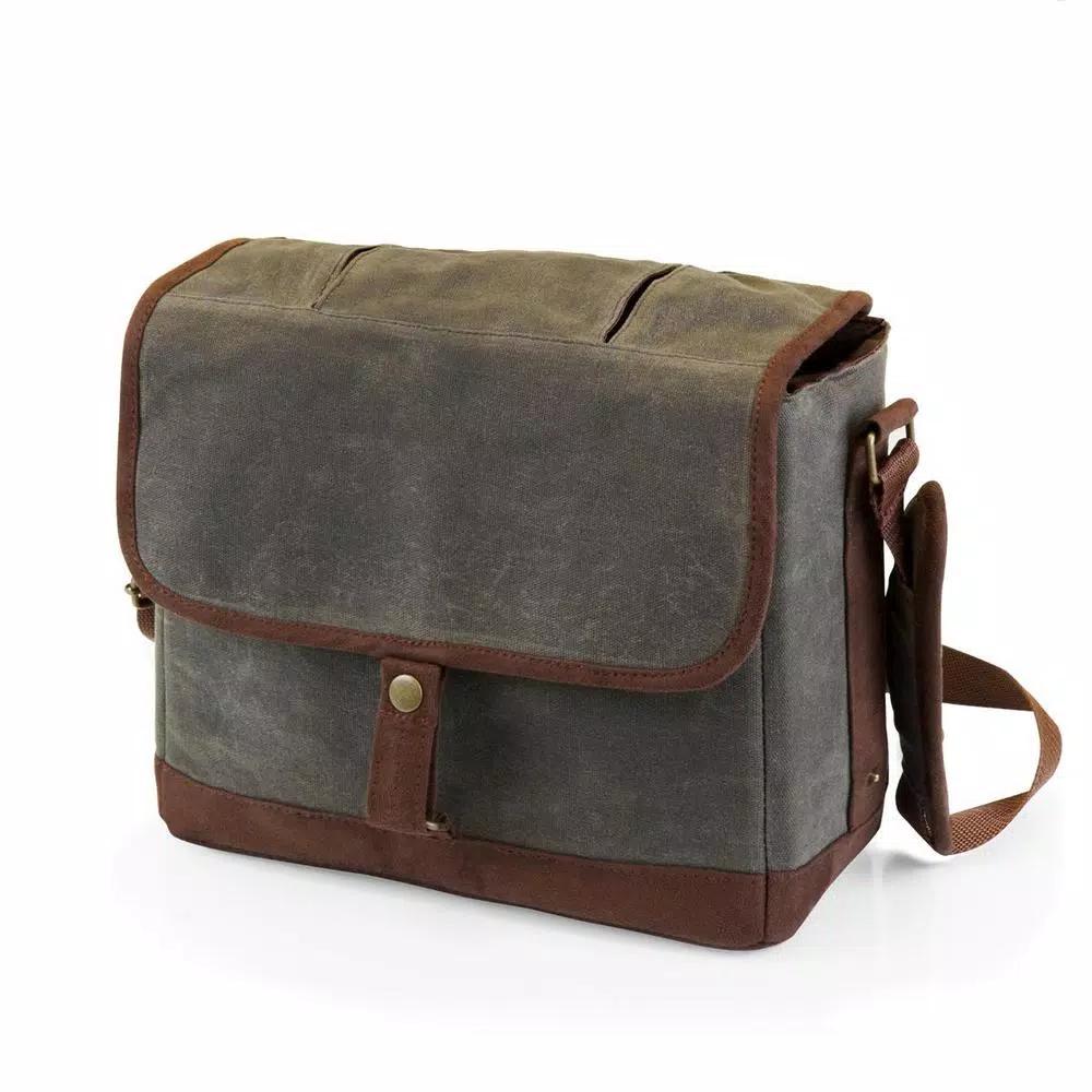 Legacy Khaki Green and Brown Insulated Double Growler Tote - Waxed Cotton Canvas