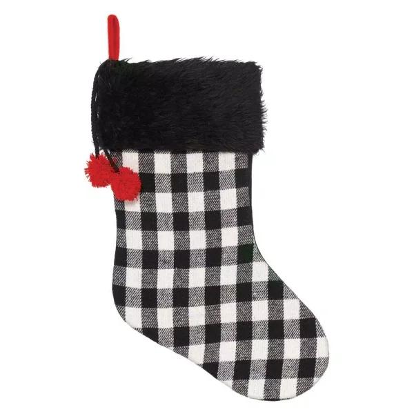 Amscan 18 in. Buffalo Plaid Deluxe Christmas Stockings, Red and Black Fabric (2-Pack)
