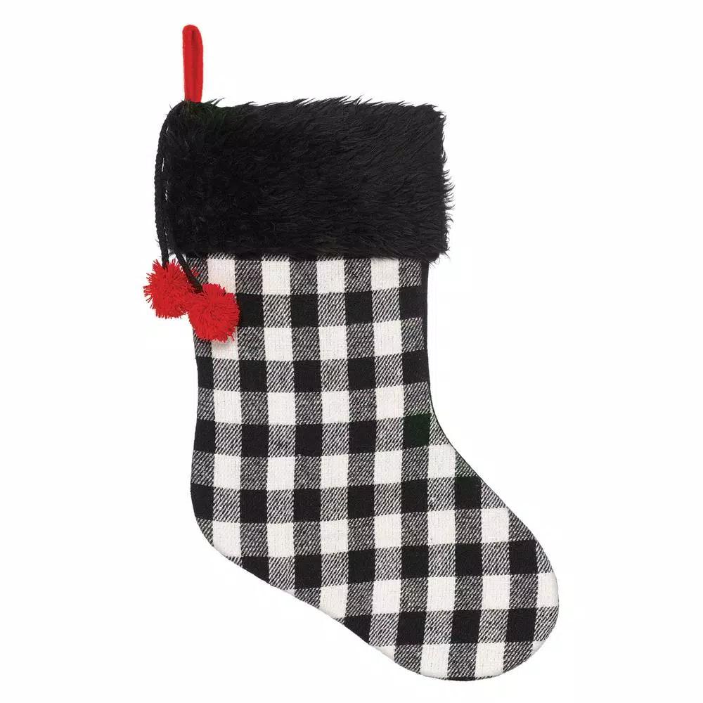 Amscan 18 in. Buffalo Plaid Deluxe Christmas Stockings, Red and Black Fabric (2-Pack)