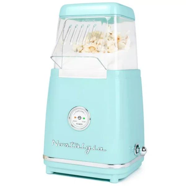 Nostalgia Aqua Hot Air Popcorn Maker, 1040W Countertop Popcorn Popper with LED Power Gauge