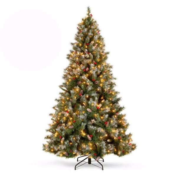 Best Choice Products 6 ft. Pre-Lit Flocked Artificial Christmas Tree with 250 Warm White Lights, Berries & Pinecones