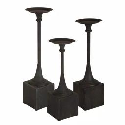 Kate and Laurel Bedrick Black Wood and Metal Candle Holder Set of 3, Modern Farmhouse Pedestal Style thumbnail 1