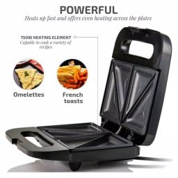 Ovente GPS401 2-Slice Electric Sandwich Maker, 750W Non-Stick Grill, Stainless Steel, Black thumbnail 2