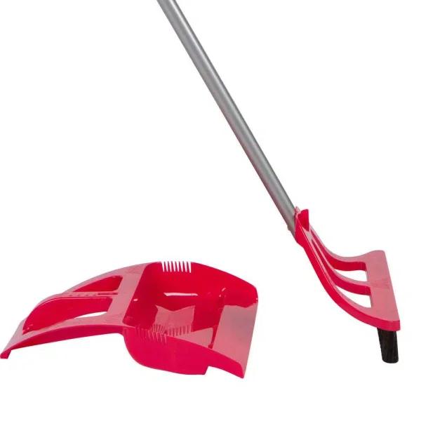 WISP 3-Piece Red Broom and Dustpan Set with 90-Degree Angle, Telescoping Handle, and Bristle Seal Technology