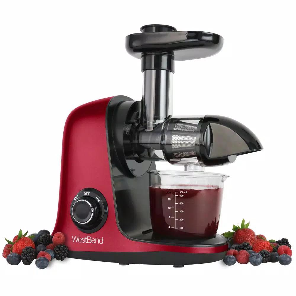 West Bend Cold Press Masticating Juicer, Slow Juicer for Fruits, Vegetables and Greens, Red