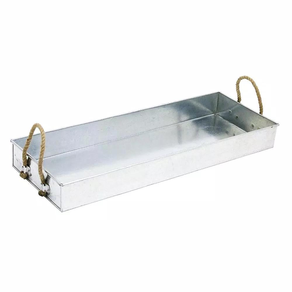 Achla Designs Galvanized Steel Serving Tray with Rope Handles, 28.25 in. x 10.25 in.