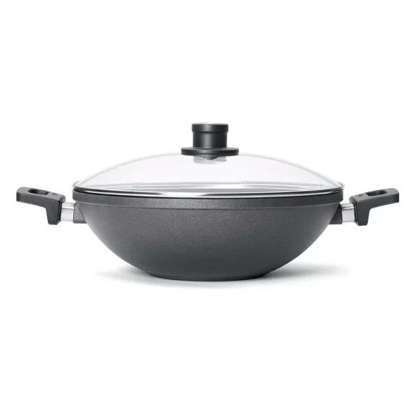 Frieling Woll Nowo 12.5 in. Titanium Reinforced Nonstick Cast Aluminum Wok with Glass Lid