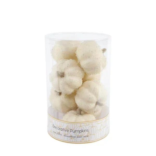 Flora Bunda 8-Piece Cream White Beaded Mini Pumpkin Set - Fall Harvest Indoor Tabletop Decor