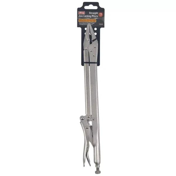 KING 15 in. Extended Reach Straight Jaw Locking Pliers, Carbon Steel