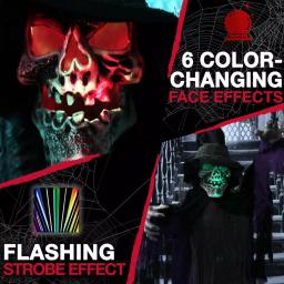 Haunted Hill Farm 6 ft. Animated Skeleton Witch Halloween Prop with Multi-Color Light Effects thumbnail 8
