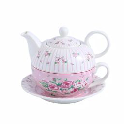 MALACASA Elegant Porcelain Tea Set for One - 3 Piece Teapot, Teacup and Saucer Set, White with Pattern thumbnail 1