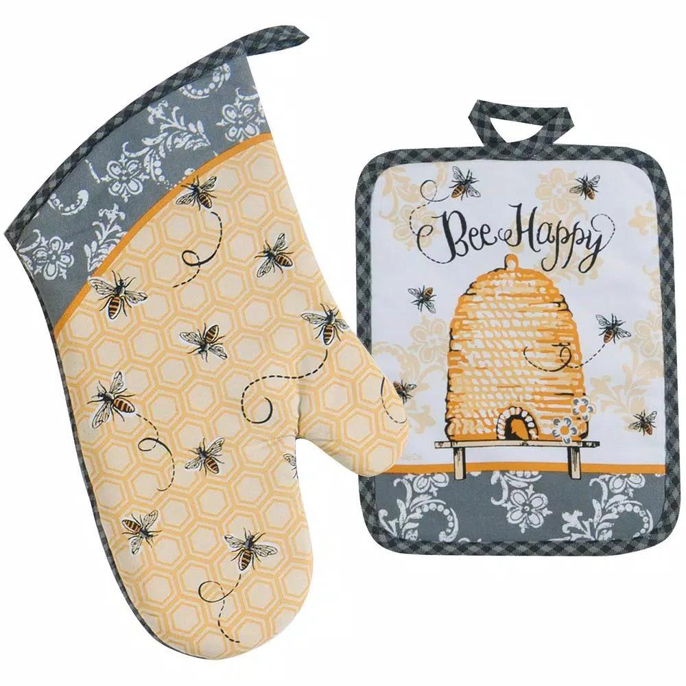 Kay Dee Queen Bee Yellow Cotton Kitchen Textile Set - 4 Piece Set