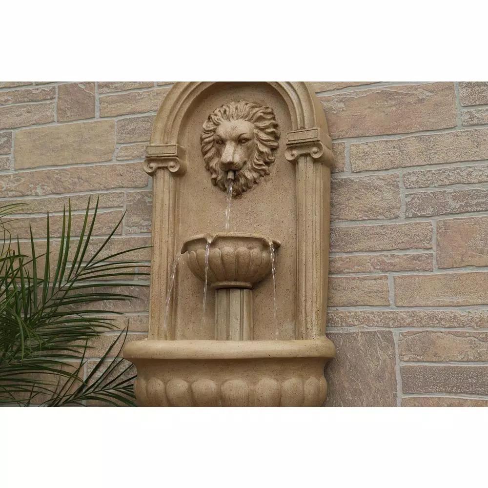 Kenroy Home Royal Resin Lionhead Wall Fountain - Sandstone Finish Mediterranean Outdoor Water Feature