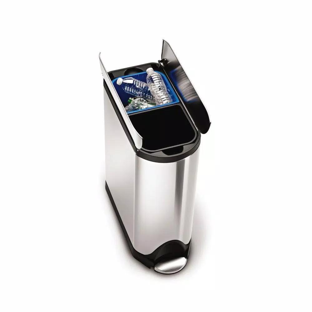 simplehuman 40L Butterfly Step-On Recycling Trash Can, Brushed Stainless Steel