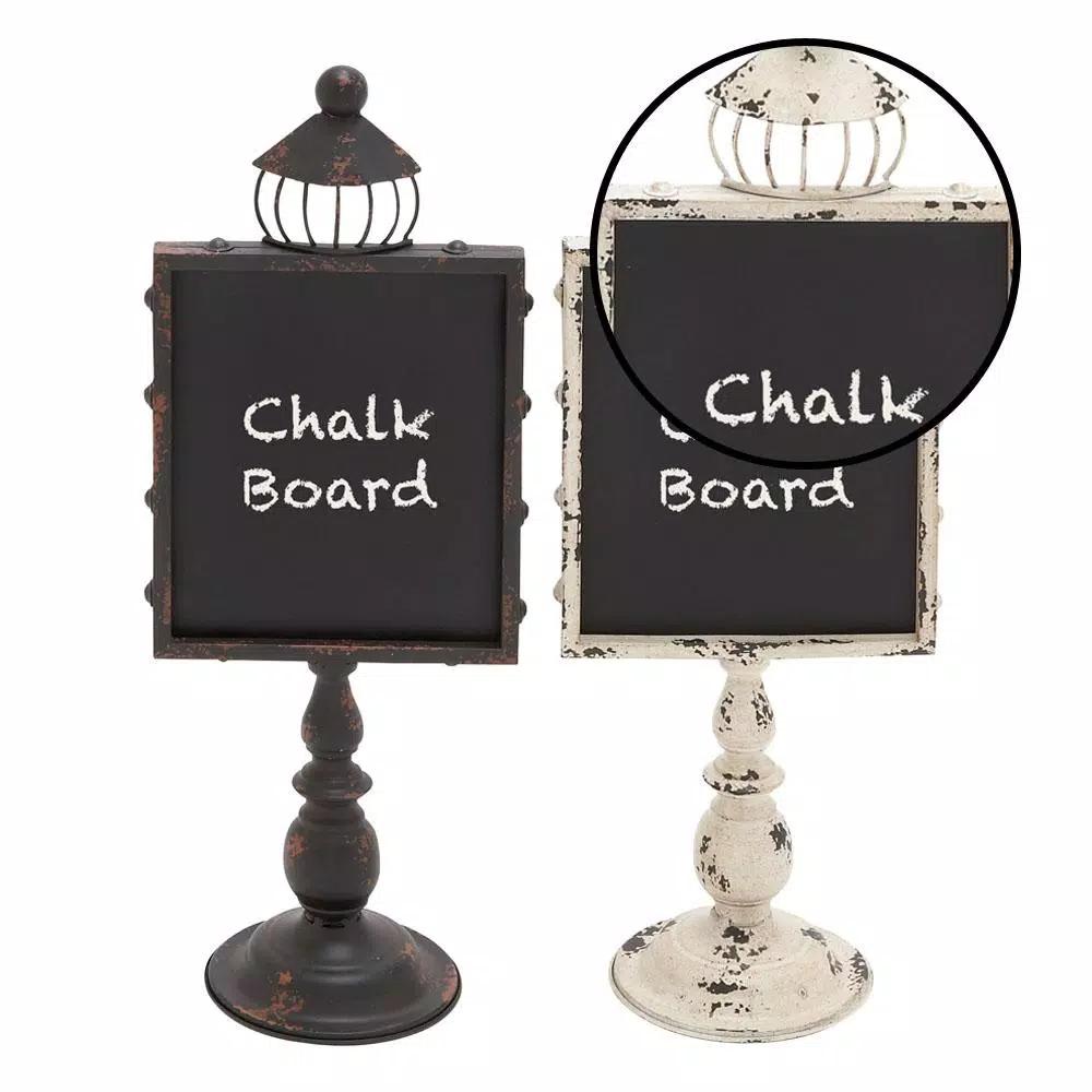 LITTON LANE 21 in. Rustic Wooden Chalkboard Set with White and Black Iron Stands (2-Pack)