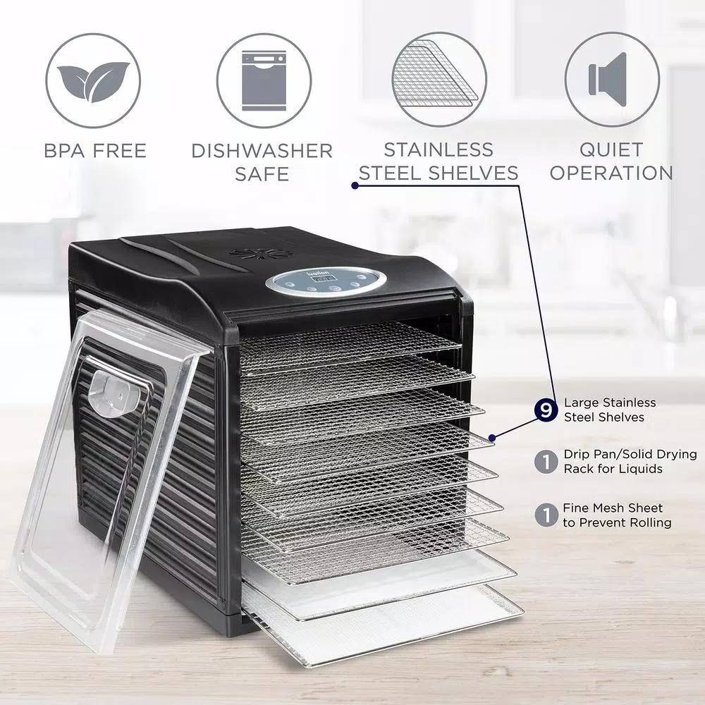 Ivation Stainless Steel Food Dehydrator Machine with 9 Trays, 600W Digital Timer & Temperature Control