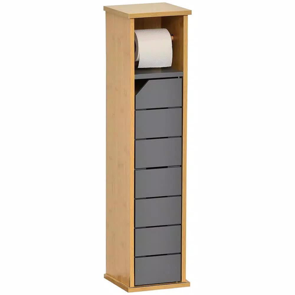 Unbranded Noumea 2-in-1 Wood Toilet Paper Holder and Floor Storage Cabinet - Gray/Brown