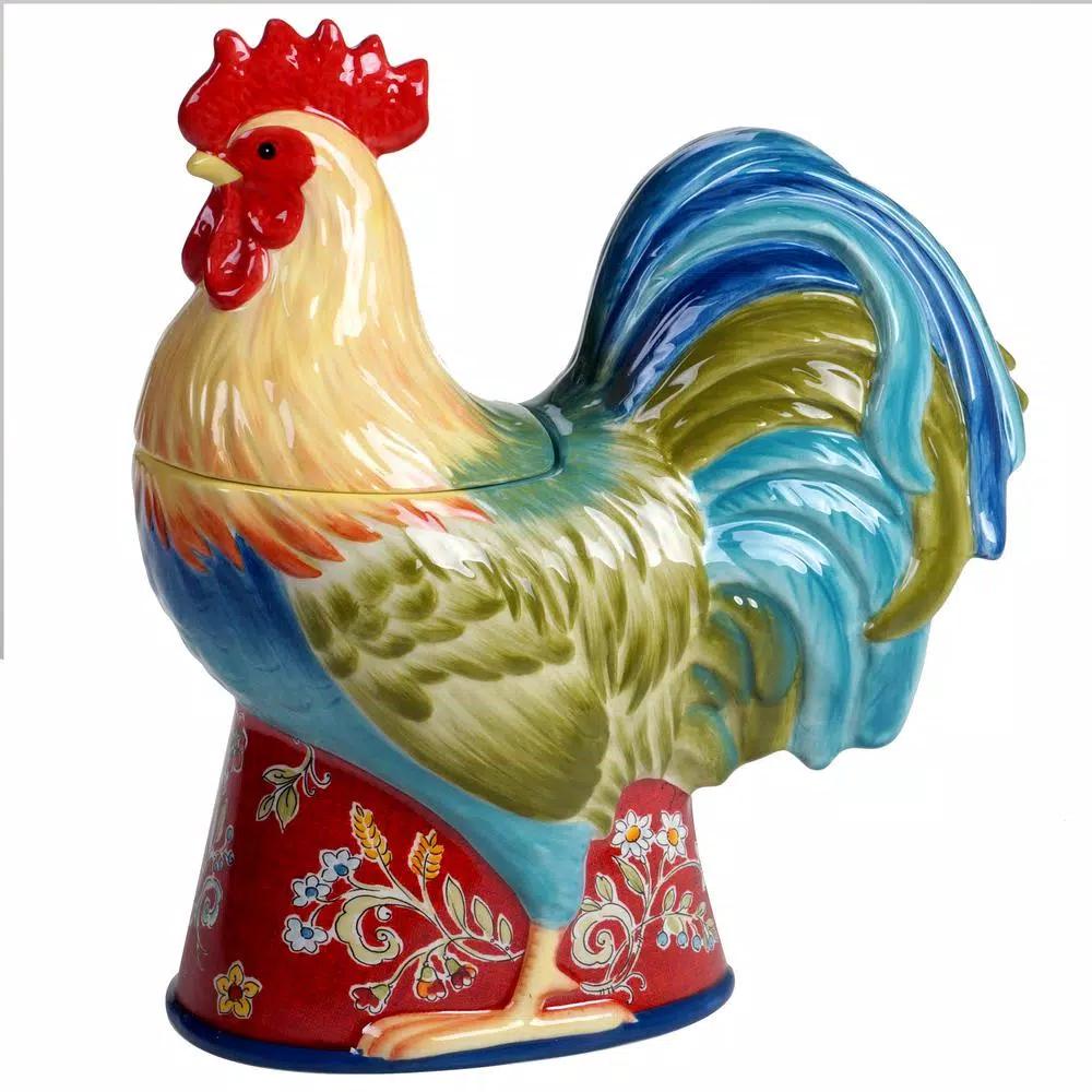 Certified International Morning Bloom 3-D Rooster Multicolored Earthenware Cookie Jar, 64 oz.