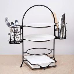 Creative Home 3-Tier Black Iron Buffet Caddy Serving Rack with Napkin and Flatware Holders thumbnail 5