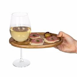 Picnic Time Acacia Wood Wine & Appetizer Plates with Glass Notch - Set of 4 thumbnail 6
