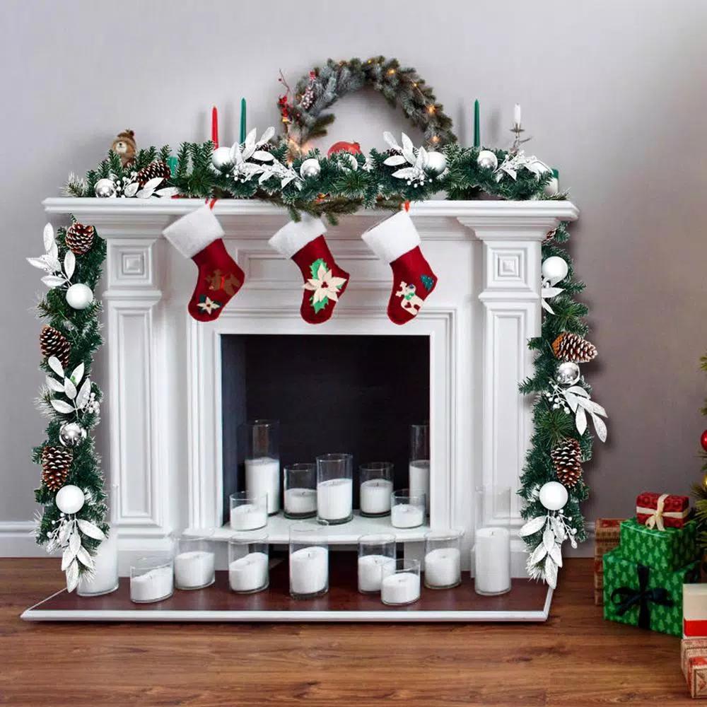 Costway 9 ft. Pre-Lit Artificial Pine Garland with 50 LED Lights, Pinecones, and Berries