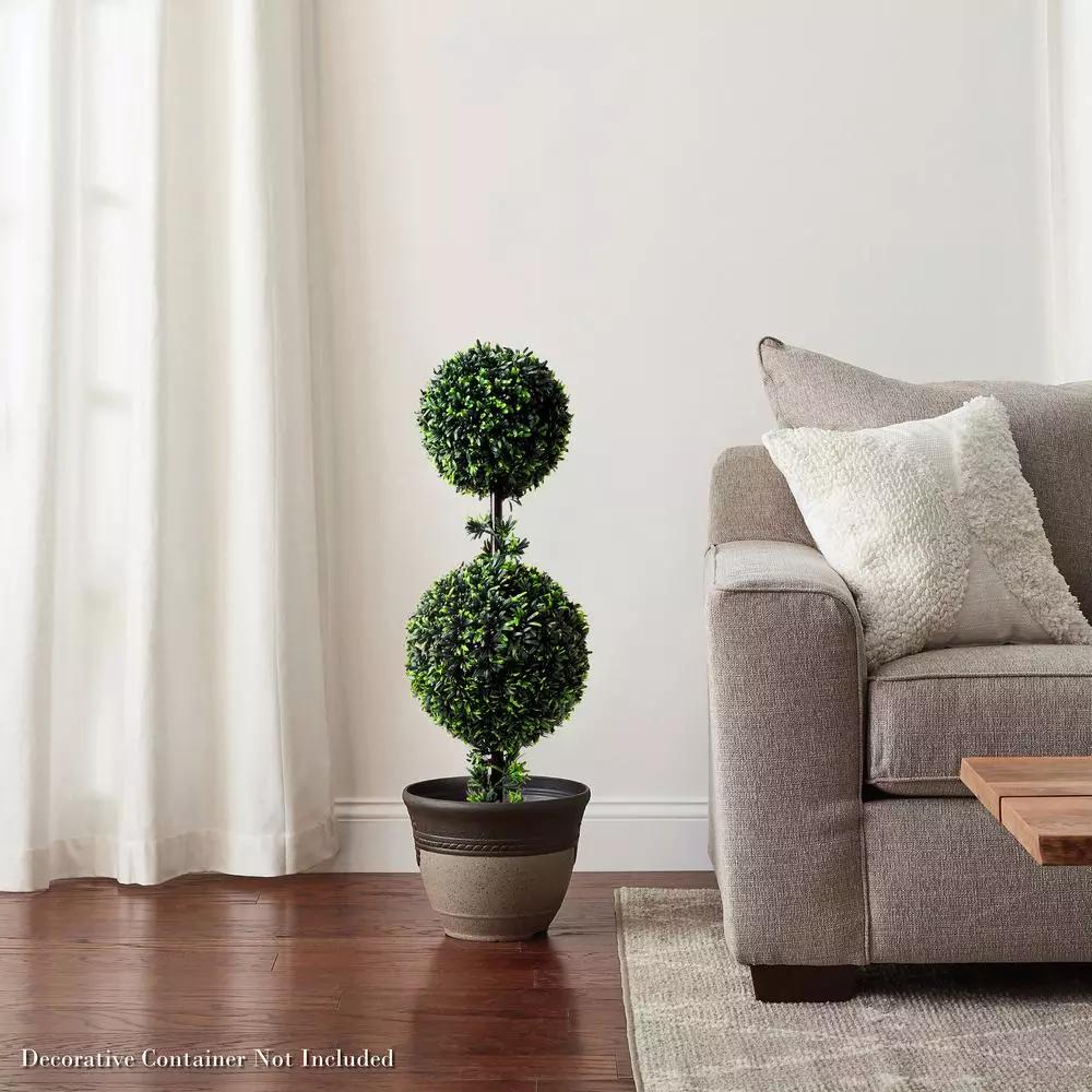 Pure Garden 36 in. Artificial Double Ball Podocarpus Topiary with Pot