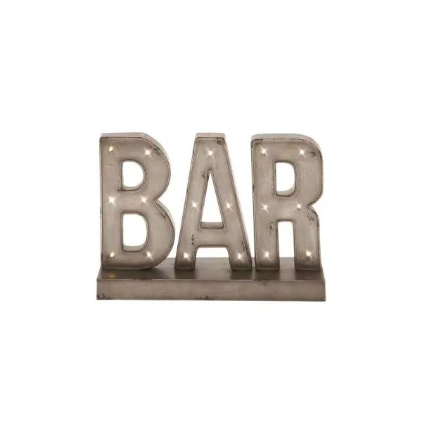 LITTON LANE Gray Bar Marquee LED Lighted Sign - Industrial Gunmetal Gray Metal Tabletop Decor