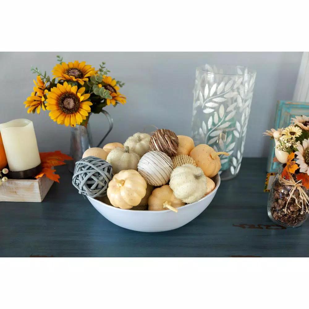 Flora Bunda 8-Piece Cream White Faux Foam Pumpkin Set - 3 in. Fall Harvest Tabletop Decor