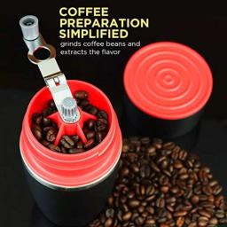 Ovente 2-in-1 Single Serve Coffee Grinder and French Press Maker with Insulated Cup, Red thumbnail 2