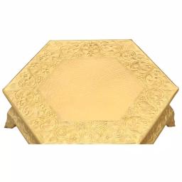 Benzara 14 in. Gold Hexagonal Metal Wedding Cake Stand with Hammered Center thumbnail 3