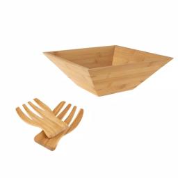 Classic Cuisine 11 in. Square Bamboo Salad Bowl Set with Two Utensils thumbnail 3