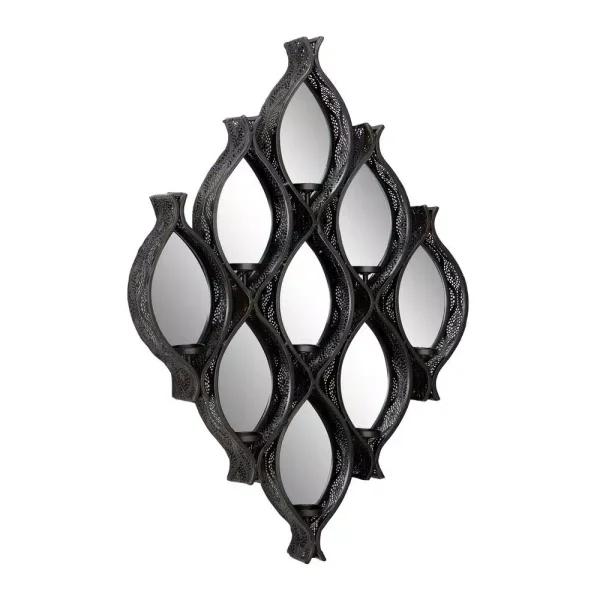 LITTON LANE Eclectic Large Black Diamond Mesh Metal Wall Sconce with Mirror Inlays