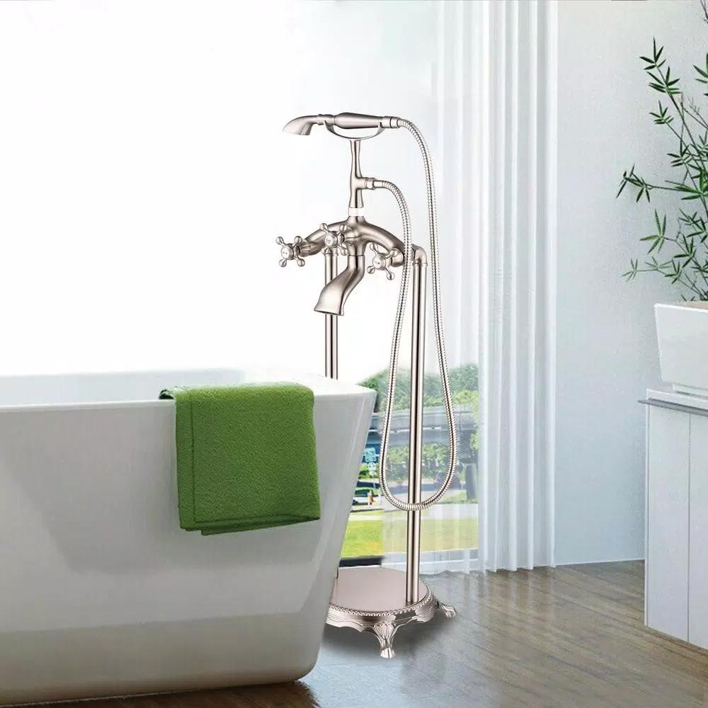 Vanity Art 40 in. Freestanding Single-Handle Claw Foot Tub Faucet with Hand Shower, Brushed Nickel