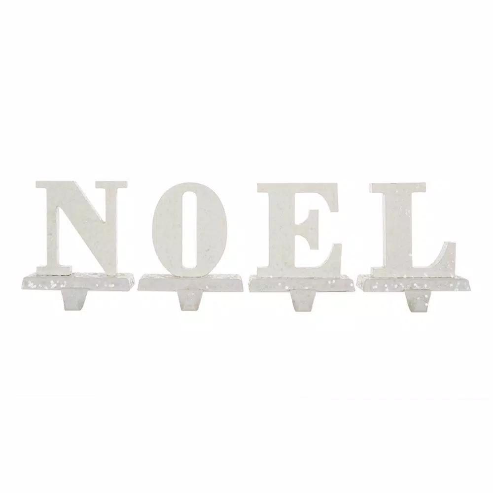 Glitzhome NOEL Wooden and Metal Christmas Stocking Holders, Set of 4