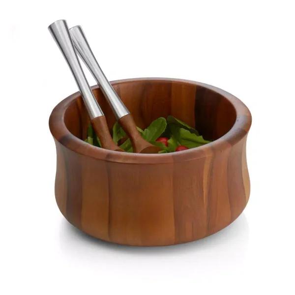 Nambe Nara 10.5 in. Acacia Wood Salad Bowl and Servers Set